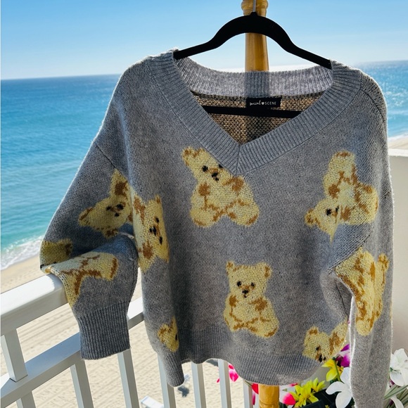 Social Scene Sweaters - Gray Teddy Bear Sweater